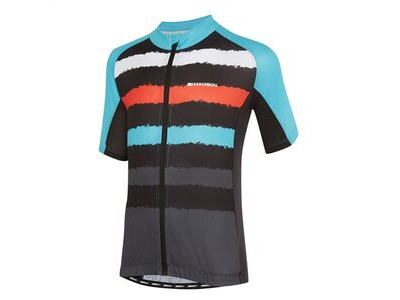Madison Sportive youth short sleeve jersey, torn stripes blue curaco/chilli red