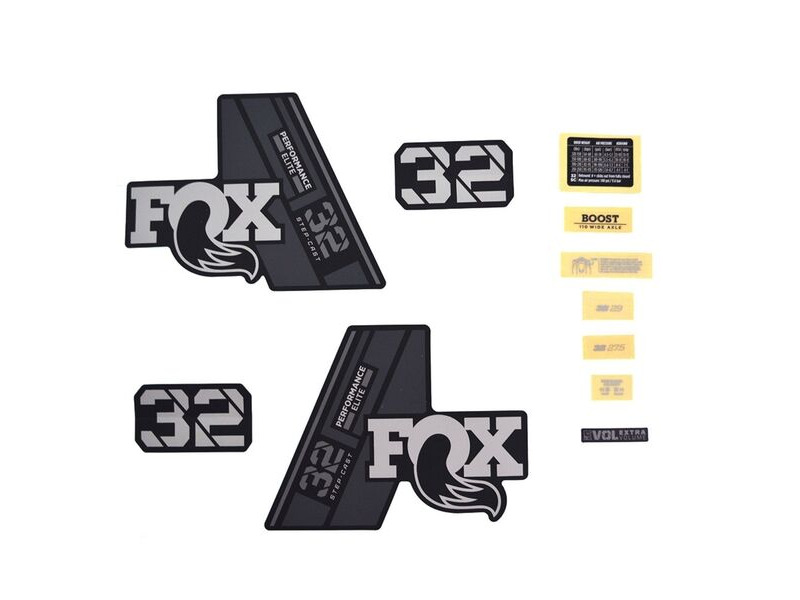 Fox Fork 32 Decal Kit: SC P-Se Grey Logo Matte Black 2021 click to zoom image