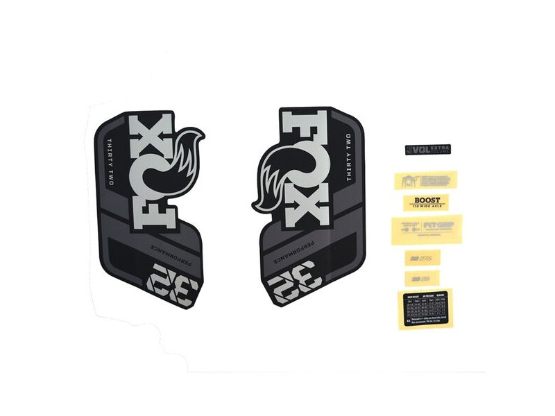 Fox Fork 32 Decal Kit: P-S Grey Logo Matte Black 2021 click to zoom image